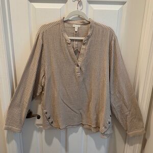 Garnet Hill Jersey Top, Beige/Tan with Gray Stripe, Size 18